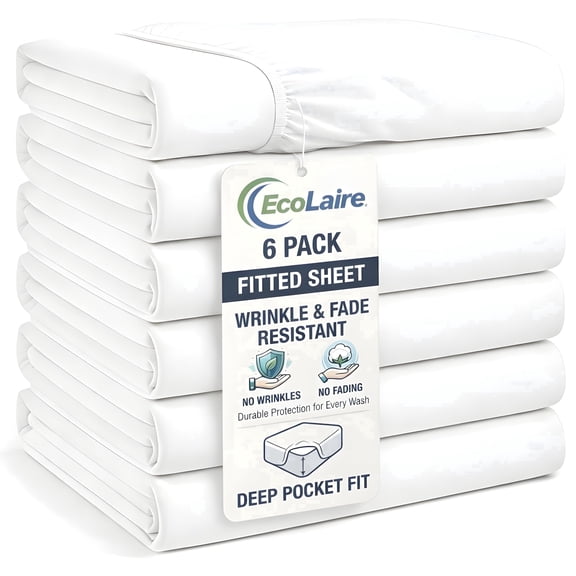 King Fitted Bed Sheets Bulk Pack – 6 Pack (78” x 80” + 14" Deep Pocket), T200 Cotton Rich Polycotton (60% Cotton 40% Polyester), Percale Weave White Sheets for home and commercial use