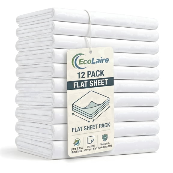 King Flat Bed Sheets Bulk Pack , Bed Sheets– 12 Pack 108 x 106, T200 Cotton Rich (60% Cotton 40% Polyester) ,White Sheets for Hotel, Rental, Spa & Home Use – Durable & Easy Care