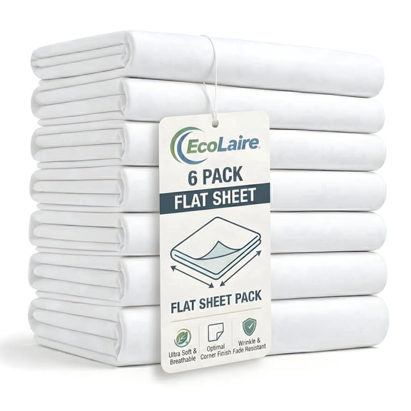 EcoLaire King Flat Bed Sheets Bulk Pack , Bed Sheets– 6 Pack 108 x 106, T200 Cotton Rich (60% Cotton 40% Polyester) ,White Sheets for Hotel, Rental, Spa & Home Use – Durable & Easy Care