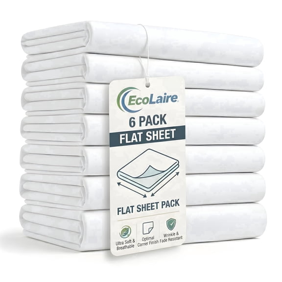 King Flat Bed Sheets Bulk Pack , Bed Sheets– 6 Pack 108 x 106, T200 Cotton Rich (60% Cotton 40% Polyester) ,White Sheets for Home and Commercial use