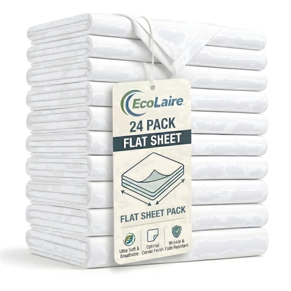 American Pride Linen Company Queen Flat Bed Sheets 24 Pack - 90" x 110" White T200 Cotton Rich Polycotton Soft Durable Quality Bulk Sheets for Home,, Commercial Use