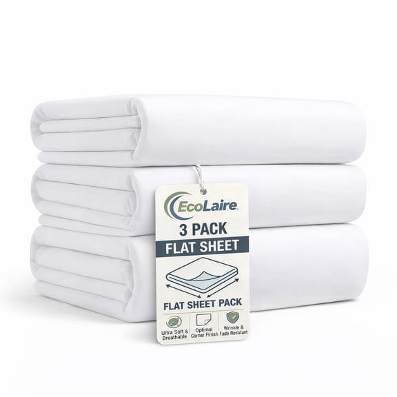 EcoLaire Queen Flat Bed Sheets 3 Pack – 100X106 White T300 Cotton Rich Polycotton Soft Durable Hospitality Quality Bulk Sheets for Home, Hotel, Motel, Vacation Rental, Nursing Centers, Spa