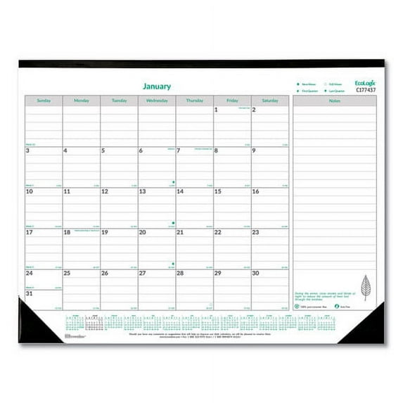 "EcoLogix Monthly Desk Pad Calendar, 22 x 17, White/Green Sheets, Black Binding/Corners, 12-Month (Jan to Dec): 2023 | Bundle of 5 Each"