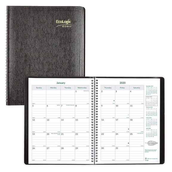EcoLogix Monthly Planner 2020-2021, 14 Months, Black, 11x8.5 inch - Recycled Paper Planner