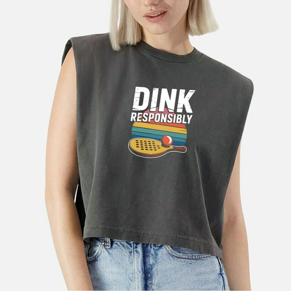 EcoLoom Dink Responsibly Pickleball Cap Sleeve Muscle Crop Shirt Women Sleeveless Baby Tee