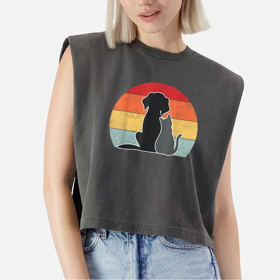 EcoLoom Dog Paw Dog Squad Dog Parent Cute Cat And Dog Graphic Cap Sleeve Muscle Crop Shirt Women Sleeveless Baby Tee