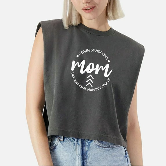 EcoLoom Down Syndrome Mom Cap Sleeve Muscle Crop Shirt Women Sleeveless Baby Tee