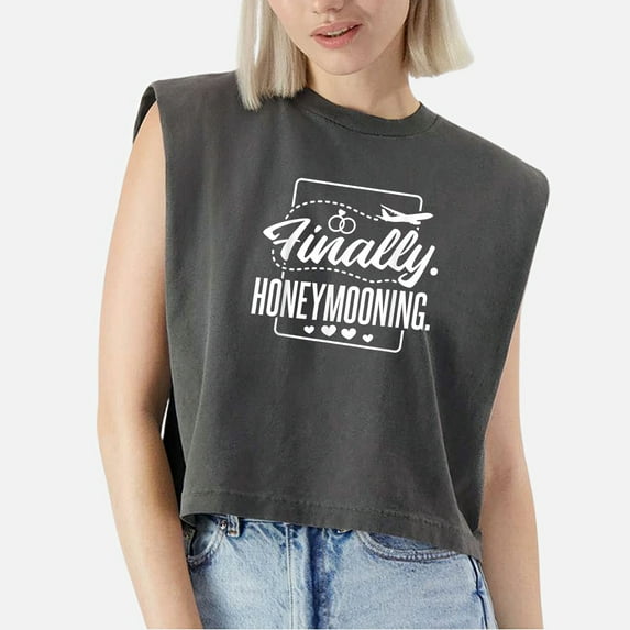 EcoLoom Finally Honeymooning Newlywed Couple And Honeymoon Cap Sleeve Muscle Crop Shirt Women Sleeveless Baby Tee