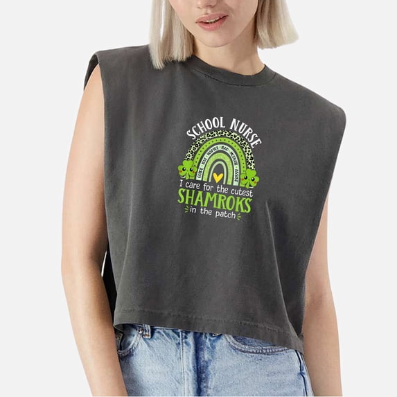 EcoLoom I Care For The Cutest Shamrocks School Nurse St Patricks Day Cap Sleeve Muscle Crop Shirt Women Sleeveless Baby Tee