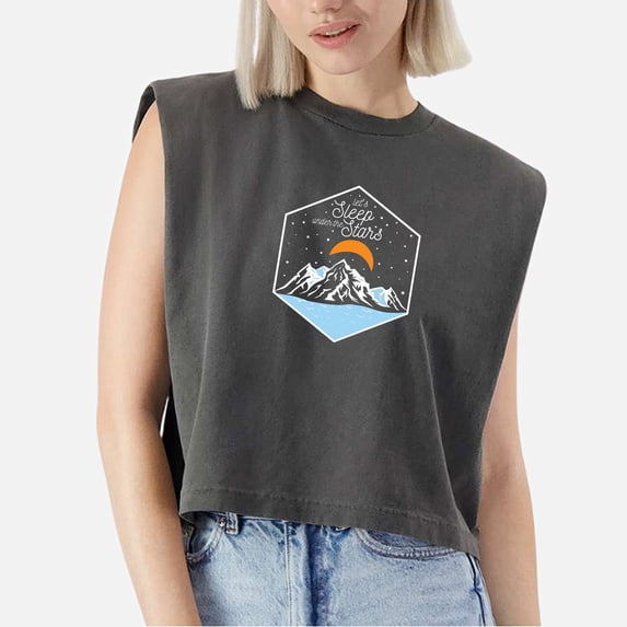 EcoLoom Lets Sleep Under The Stars Cap Sleeve Muscle Crop Shirt Women Sleeveless Baby Tee