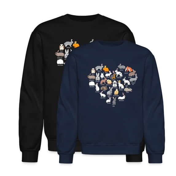 EcoLoom Love Bunnies Rabbit Heart Long Sleeve Unisex Midweight Crewneck Sweatshirt