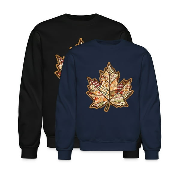 EcoLoom Map Leaf Lace Fall Patchwork Maple Leafpng Long Sleeve Unisex Midweight Crewneck Sweatshirt