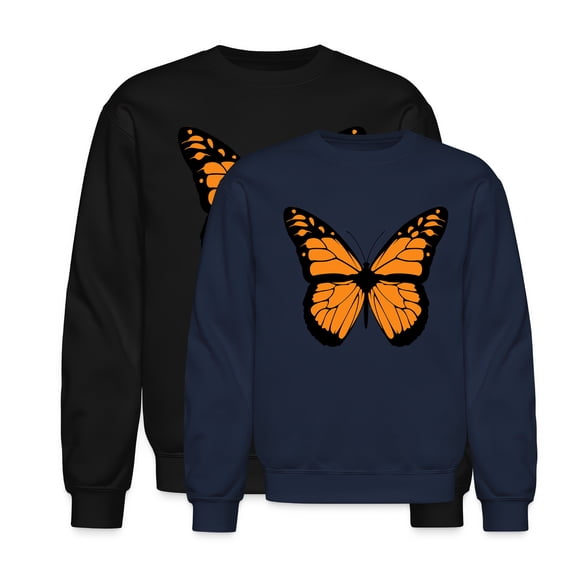 EcoLoom Orange Monarch Butterfly Illustration Midweight Crewneck Sweatshirt Navy-XL