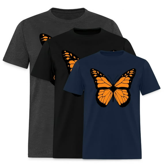 EcoLoom Orange Monarch Butterfly Illustration Short Sleeve Unisex T Shirt Navy-3XL