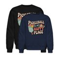 thumbnail image 1 of EcoLoom Pickleball Is My Happy Place Long Sleeve Unisex Midweight Crewneck Sweatshirt, 1 of 4