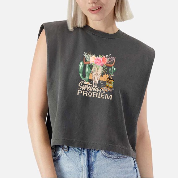 EcoLoom Somebody s Problem Cap Sleeve Muscle Crop Shirt Women Sleeveless Baby Tee