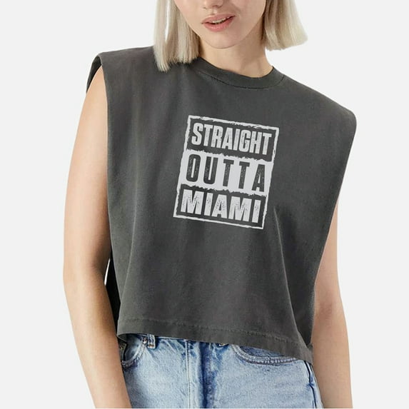 EcoLoom Straight Outta Miami Cap Sleeve Muscle Crop Shirt Women Sleeveless Baby Tee