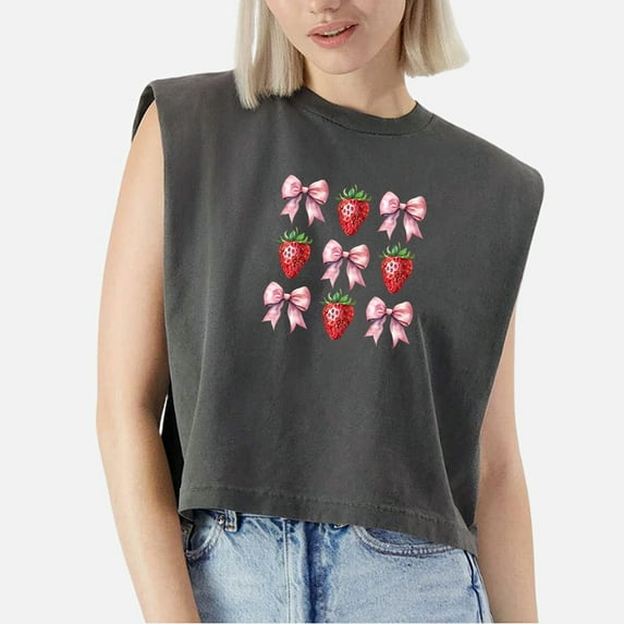 EcoLoom Strawberry Coquette Cap Sleeve Muscle Crop Shirt Women Sleeveless Baby Tee