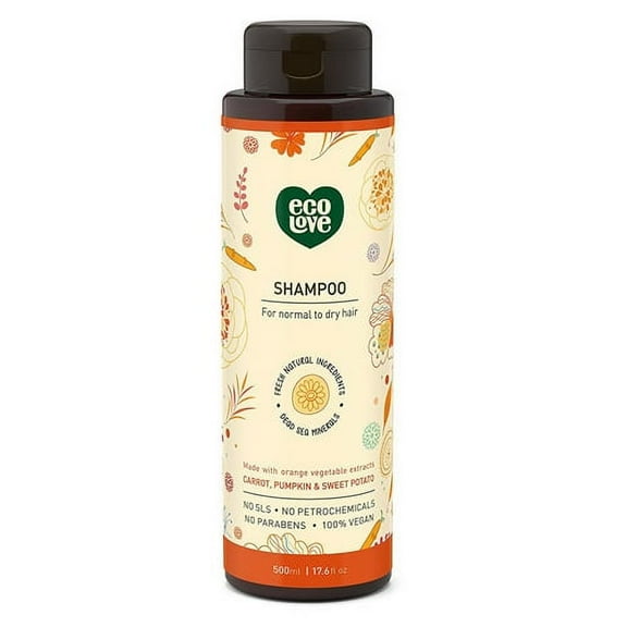 EcoLove Shampoo Orange Collection Carrot Pumpkin And Sweet Potato, 17.6 Oz, 6 Pack