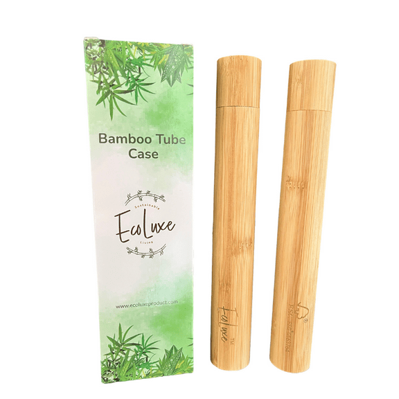 EcoLuxe 2 pack Bamboo Tubes Case Travel Storage for Toothbrush, Paintbrush, Pens, Chopsticks, Straws and More