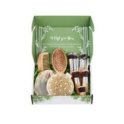 EcoLuxe Beauty Cosmetic Hair Care Gift Pack, Bamboo Hair Brush, Wide Teeth Comb, 11 Piece Cosmetic Brushes in Case, Body Bath Brush, Bamboo Charcoal Infused Makeup Remover, 15 Items