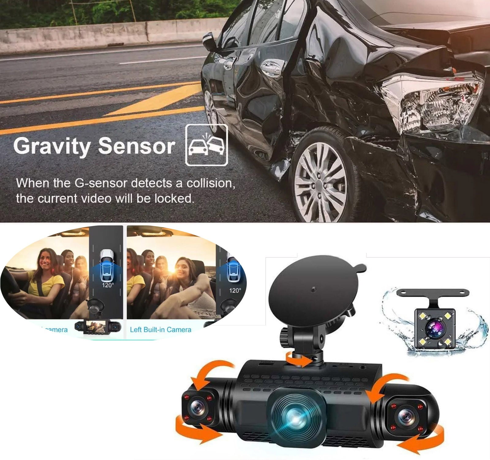 EcoNest 1080P Car Lens Cam Front/Rear/WIFI/Inside Video Recorder Camera ...