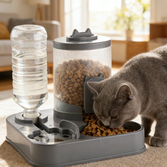 EcoNest 2 In 1 Food And Water Bowl Feeder With Non Slip Base For Cats And Adjustable Elevated Raised Stand Feeder