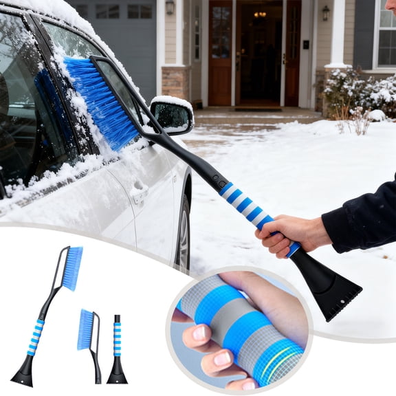 EcoNest 27 Inch Brush And Ice Scraper With Foam Handle Removable Two In One Winter Blue ABS Shaft 7 Inch Brush Head Design