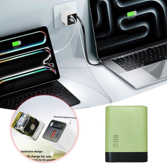 EcoNest 80W Retractable Wall Charger With USB C And USB Ports For Fast Charging Smartphones And Laptops UK Plug