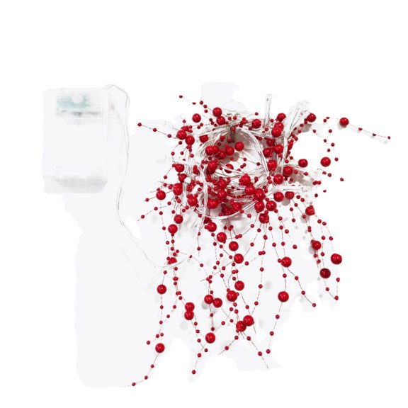 EcoNest Berry & Beaded String Lights With Warm White LEDs – Battery Operated Fairy Lights Flexible Wire Decorative Lighting For Valentine's Day Weddings And Home Fest