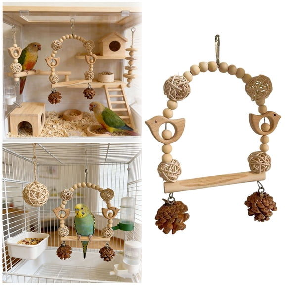 EcoNest Bird Parrot Swing Toys, Wooden Chewing Standing Hanging Toys for Budgerigar, Parakeet, Love Birds, Finches and Other Small to Medium Birds