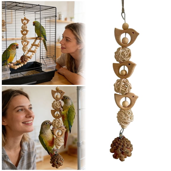 EcoNest Bird Parrot Swing Toys, Wooden Chewing Standing Hanging Toys for Budgerigar, Parakeet, Love Birds, Finches and Other Small to Medium Birds