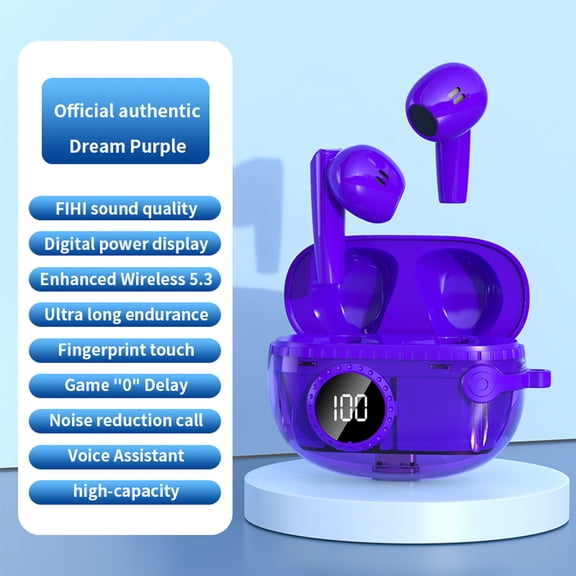 EcoNest Bluetooth 5.3 Headphones Dual Microphone Wireless Earbuds Long Battery Life LED Display Deep Bass Noise Cancelling Headphones Compatible With All Bluetooth Devices