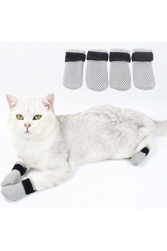 Cat Booties AntiScratch Mittens 4 PCS Cat Covers Mesh Breathable Cat Shoes Adjustable Cats Scratch Gloves Suitable For Cats When Bathing And Nail Trimming