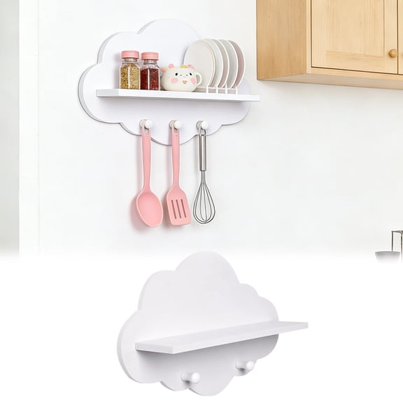 EcoNest Cloud Shelves Cute White Cloud Shape Floating Shelf With Coat Hanger Storage Rack Wall Mount Nursery For Nursery