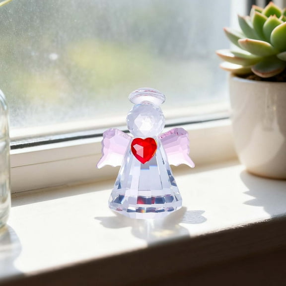 EcoNest Crystal Angel Collectible Figurines 2.68 Inch Angel Figurines For Art Crystal Heart Angel Statues For Holiday