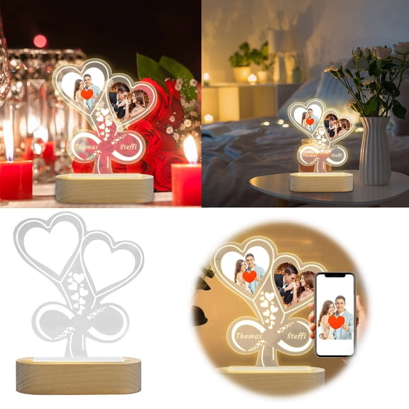 EcoNest Custom Plaque Picture Frame DIY Acrylic Wooden Plaque With Photo Name Night Light Custom Anniversary Birthday Presents For Women Men DIY Various Holiday Presents For Her Him