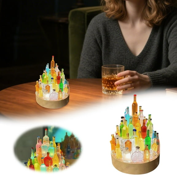 EcoNest DIY Mini Wine Bottle Night Light Kit With LED Wooden Base 30 Random Mini Bottles Ice Cubes USB Powered Color Changing Desk Lamp For Bedroom Home & Birthday