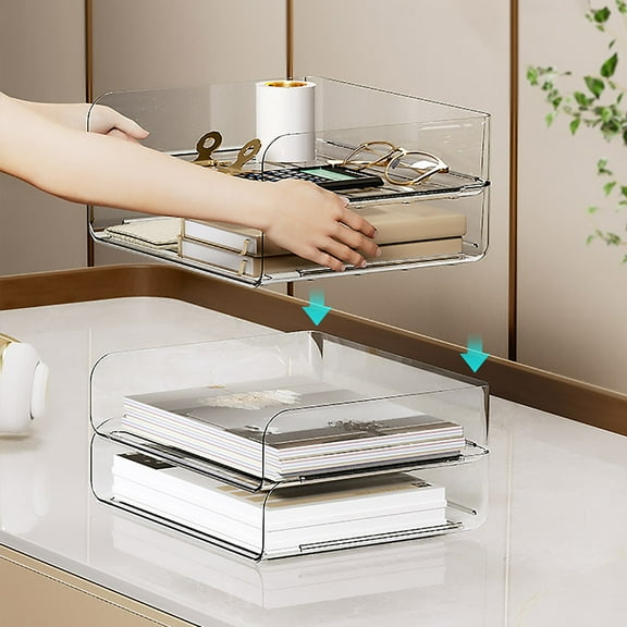 EcoNest Desk Letter Tray Stackable Clear File Organizer For Desk Workplace Supplies Home Storage For Documents Magazines Folders Notebooks