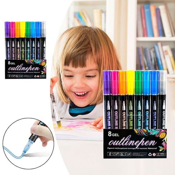 EcoNest Double Line Outliner Markers Coloring Lightstick Pens Acrylic Markers Brush Doodle Outline Pens Art Greeting Card Stocking Stuffers2ml
