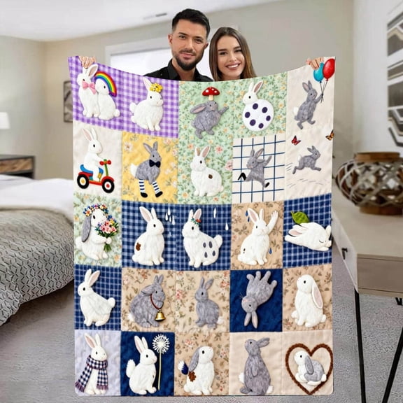 EcoNest Easter Bunny Throw Blanket Soft Cozy Flannel Fleece Bed Couch For Kids Adults Seasonal Holiday