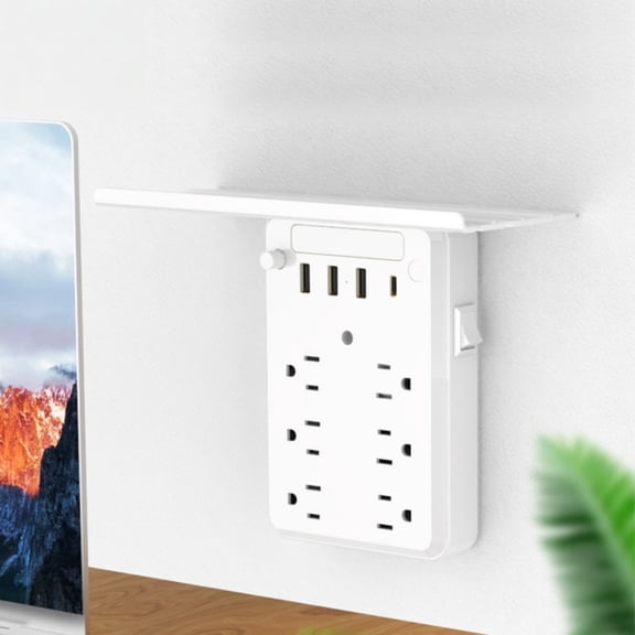 EcoNest Functional Power Strip With Panel Wall Extender With Shelf Space Saving Plug Expander For Bathroom Kitchen Dorm