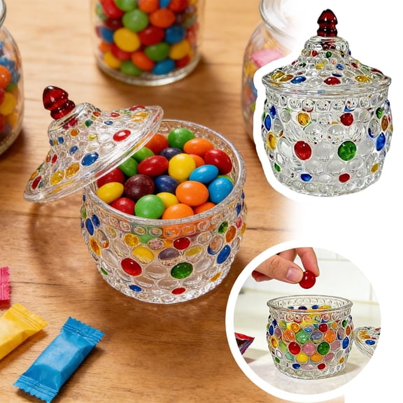 EcoNest Glass Candy Jar With Lid Elegant Colorful Small Candy Bowl Candy Dish For Dessert Cookie Jewelry For Home Kitchen Tabletop Wedding Party