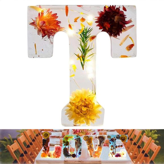 EcoNest Handmade Floral Night Light Floral Resin Night Light Letter Floral Resin Night Light Flower Resin Letters With LED Light Floral Resin Letter Nightlight