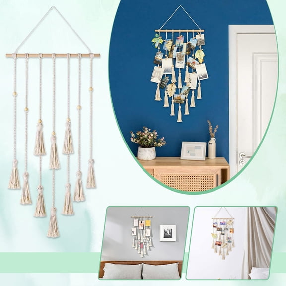 EcoNest Hanging Photo Display Macrame Wall Hanging Pictures Organizer Boho Home