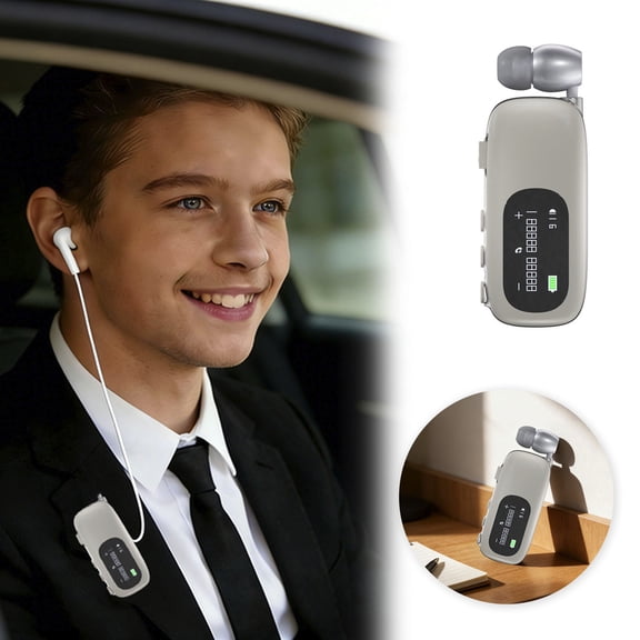 EcoNest Headset For Driving With Vibration Alert And 10m Range Retractable Earpiece With LCD Battery Screen For Hands Business Calls