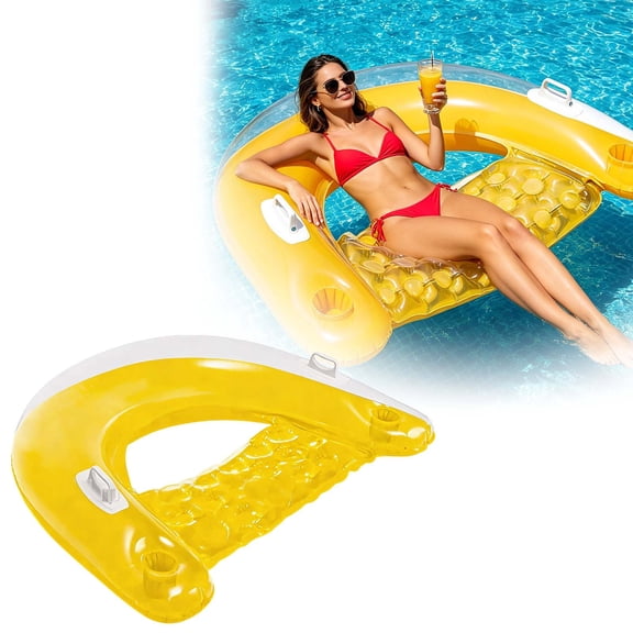 EcoNest Inflatable U Shaped Pool Float With Cup Holders Heavy Duty Water With Handles Mesh Bottom Floating For Summer Pool Beach Lake And
