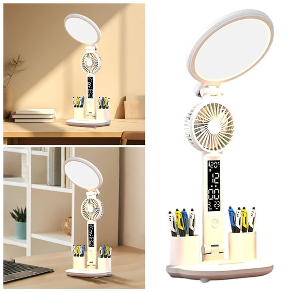 EcoNest LED Desk Lamp Fan Clock 3200mah Rechargeable/USB Led Display Temperature Reading Lamp With Fan