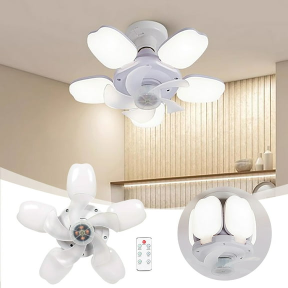 EcoNest LED Garage Light With Fans Socket Fan Light Ceiling Fans With Lights And Remote E27 Screw Garage Ceiling Lights Powerful Airflow Quiet Ceiling Fan Light Bulb For Bedroom Living