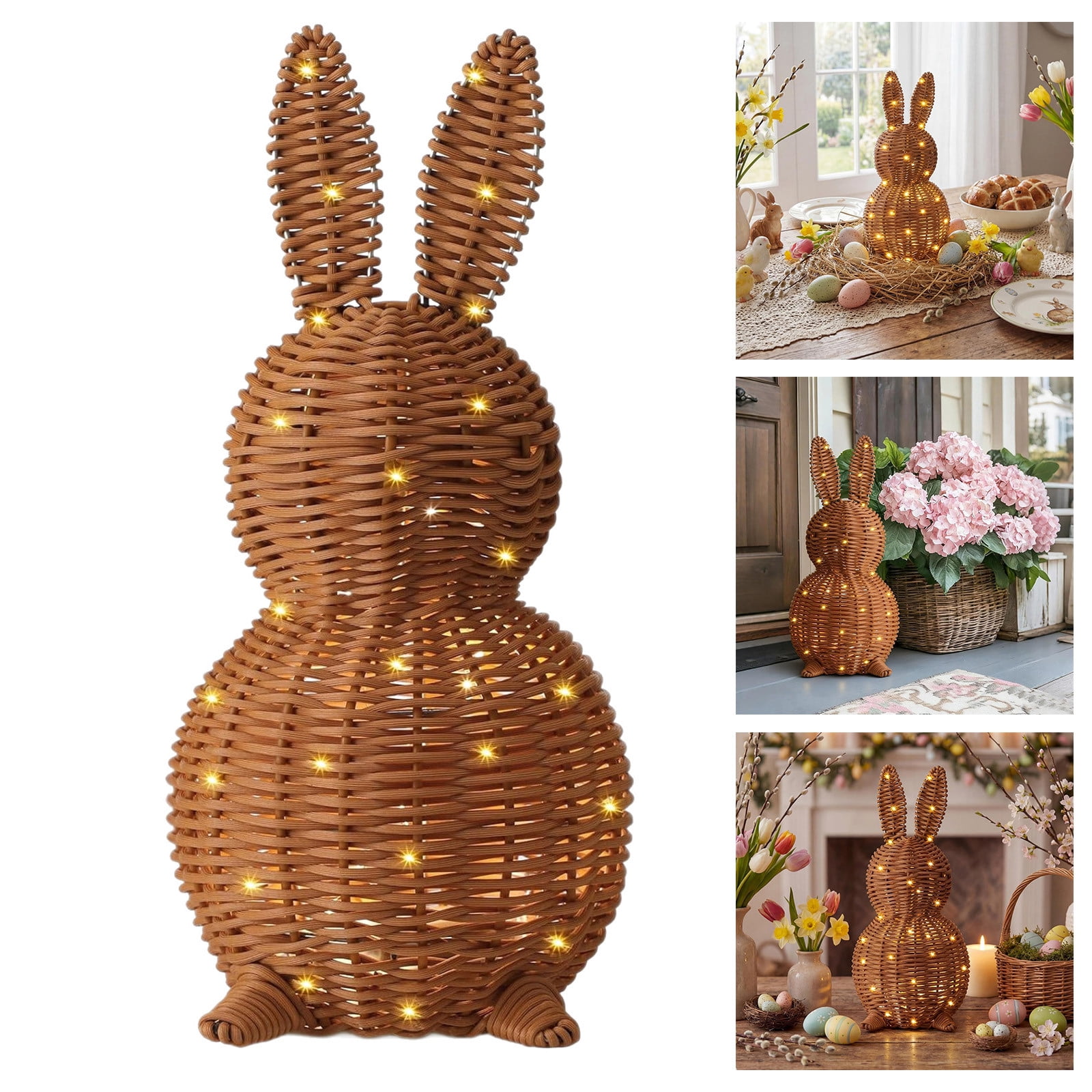 EcoNest Lighted Wicker Easter Bunny Woven Wicker Rabbit Topiary Porch ...